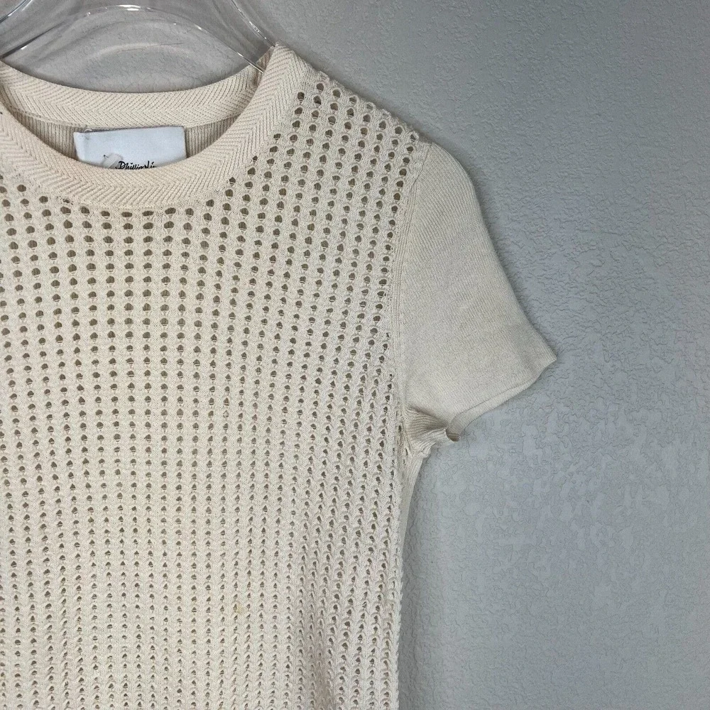 31 Phillip Kim‎ Women's Eyelet Crewneck T-Shirts Short Sleeve Cream Size XS